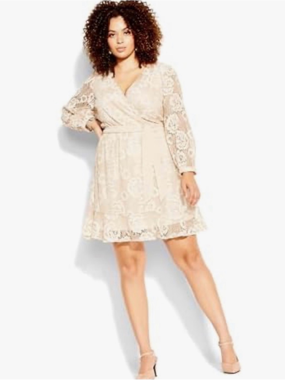 CITY CHIC Lace Fly Away Dress - beige size 18